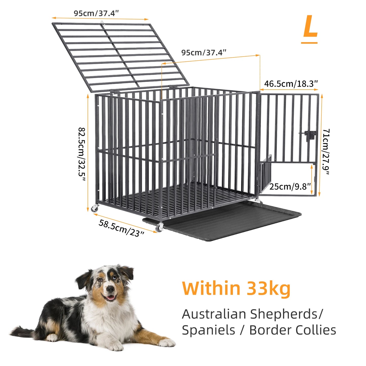 BORWART Heavy Duty Dog Crate With Lockable Wheels And Tray