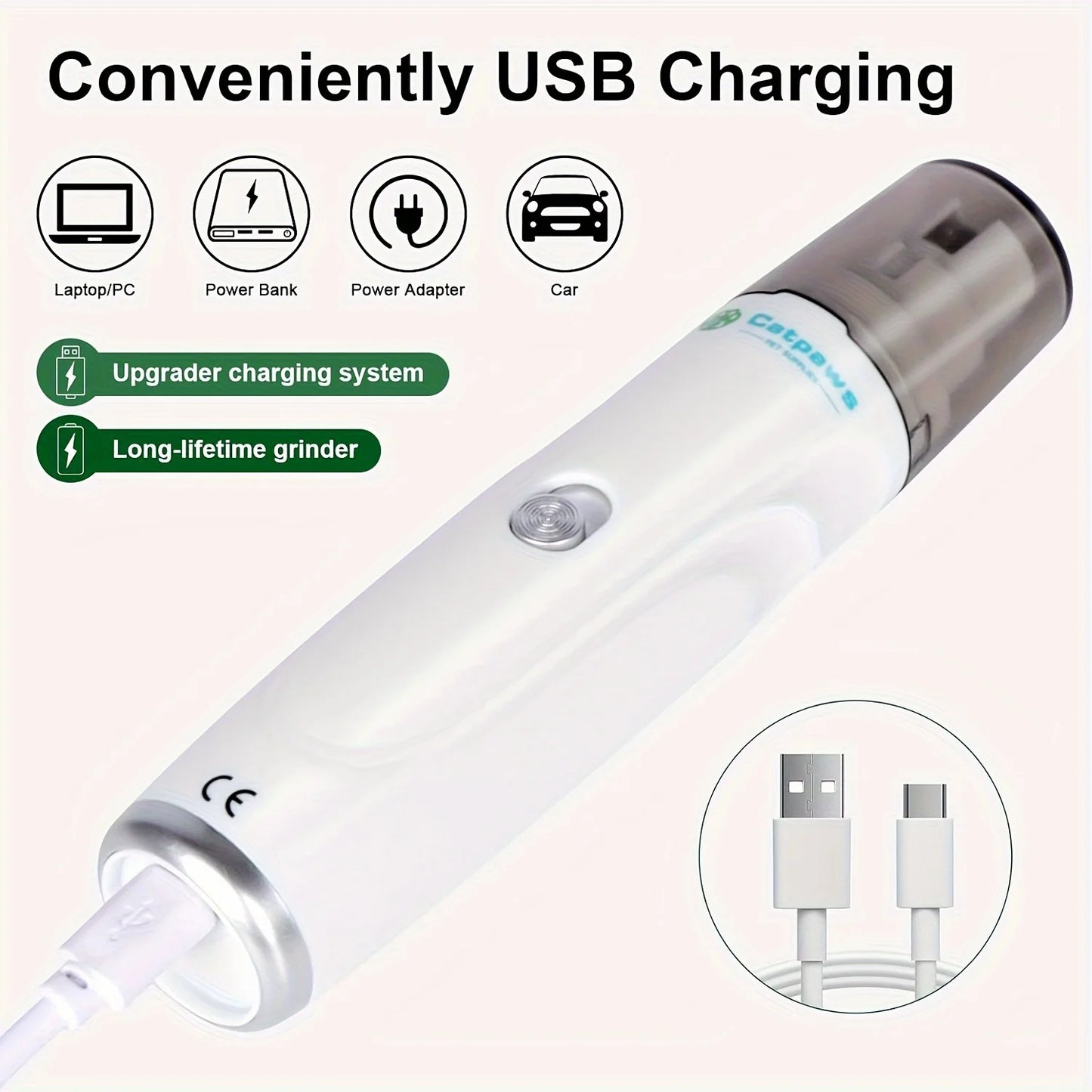 Two-Speed Dog Nail Grinder With Three-Port USB Rechargeable Trimmer