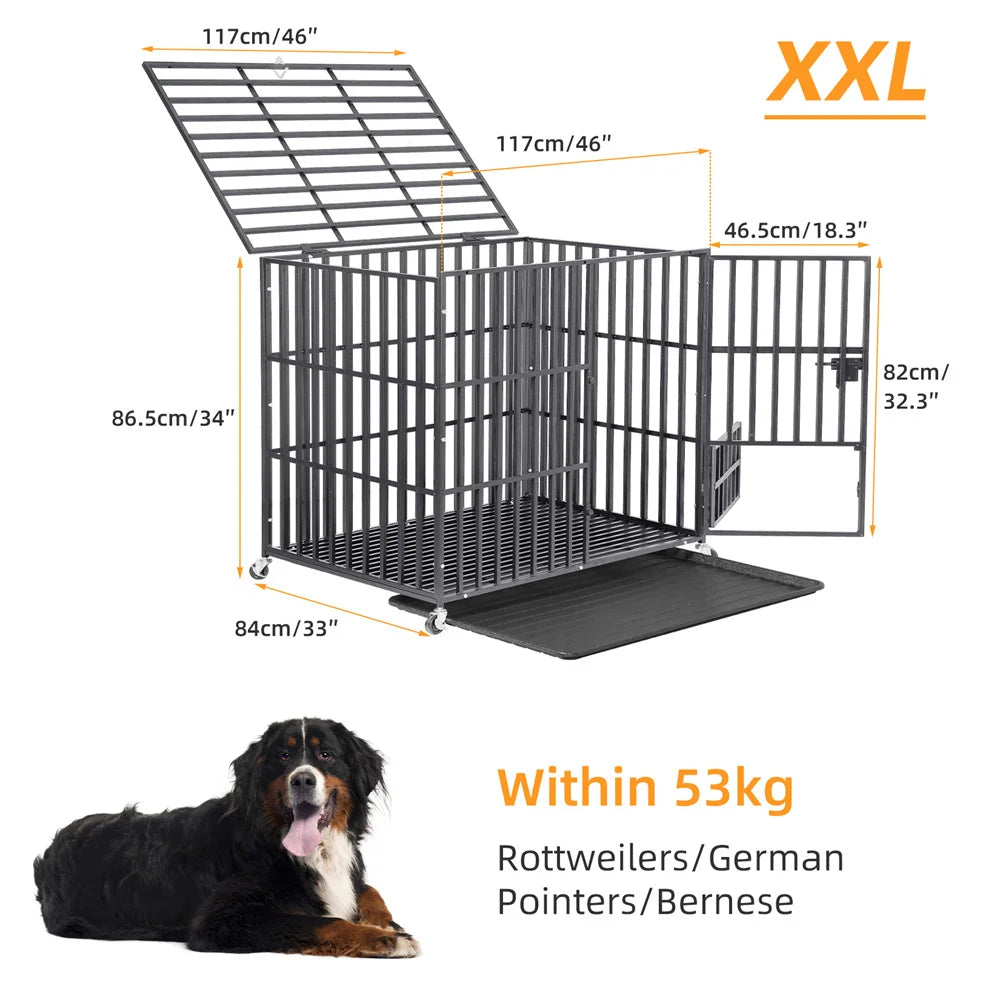 BORWART Heavy Duty Dog Crate Tear Resistant Square Tube Kennel Lockable Wheels