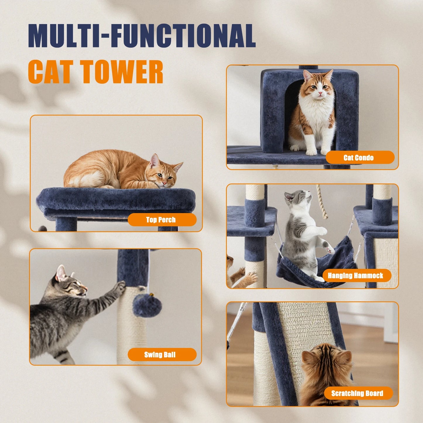 JHK Cat Tree Tall Multi-Cat Climbing Tower Indoor Cat