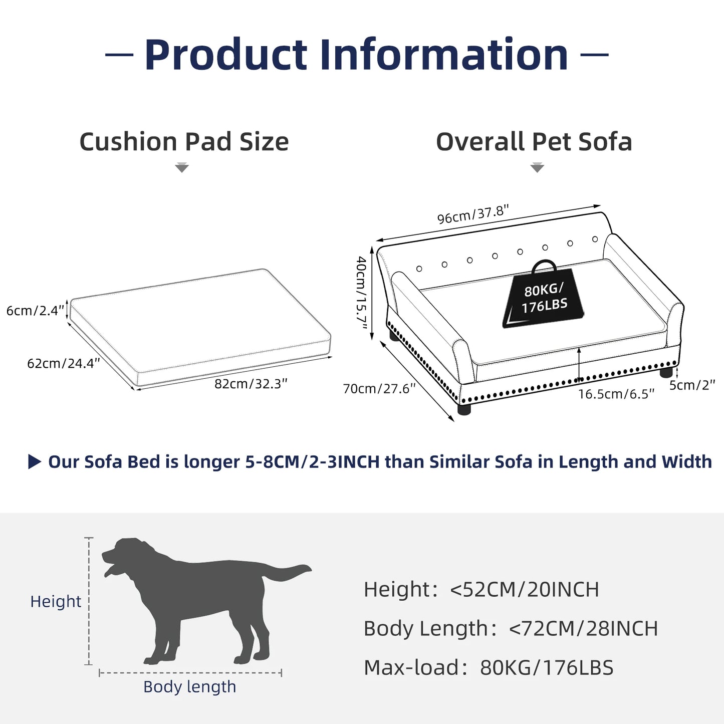 BINGOPAW Extra Large Elevated Dog Sofa Bed With Removable Cushion