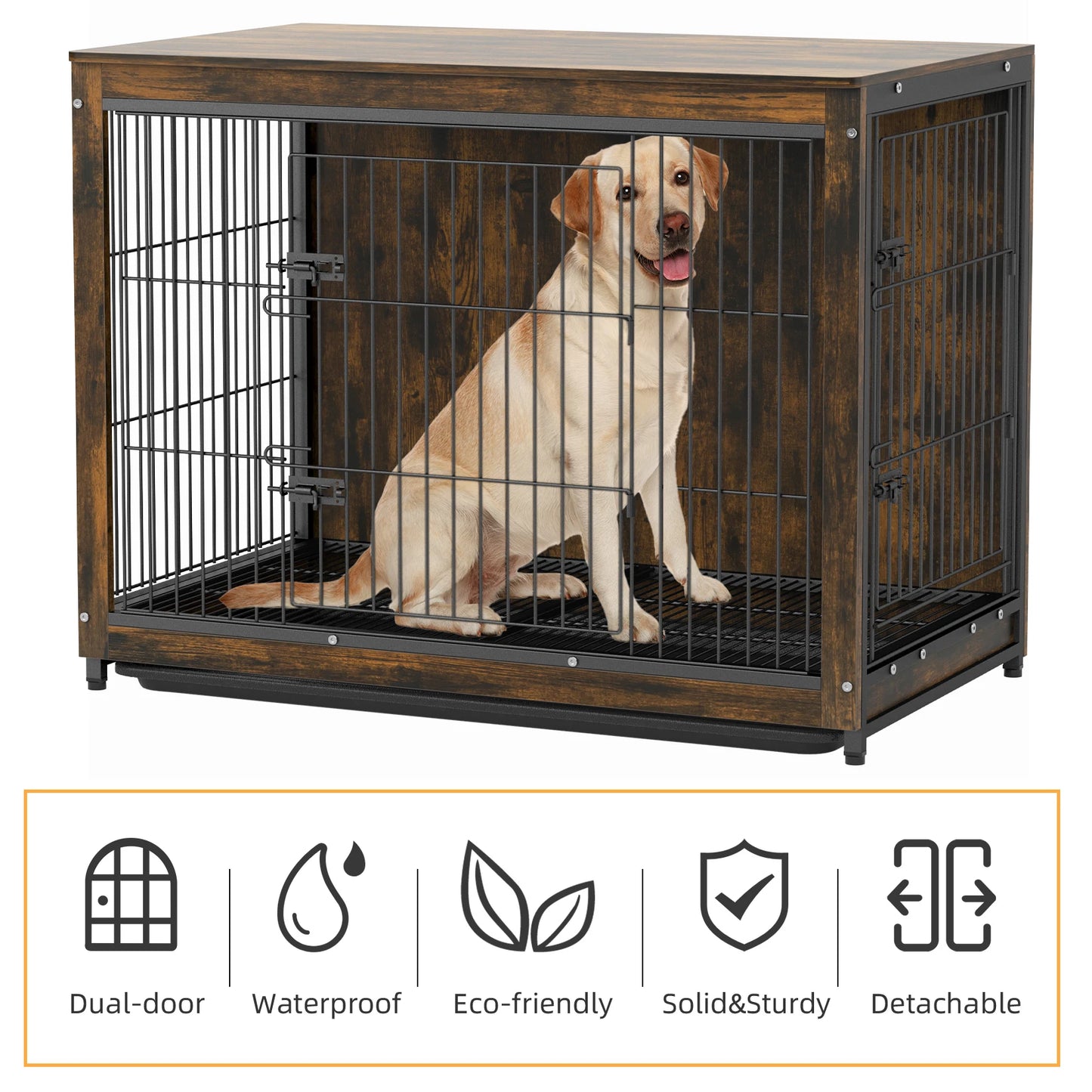 BINGOPAW Pet Cage Kennel With Double Doors And Removable Tray
