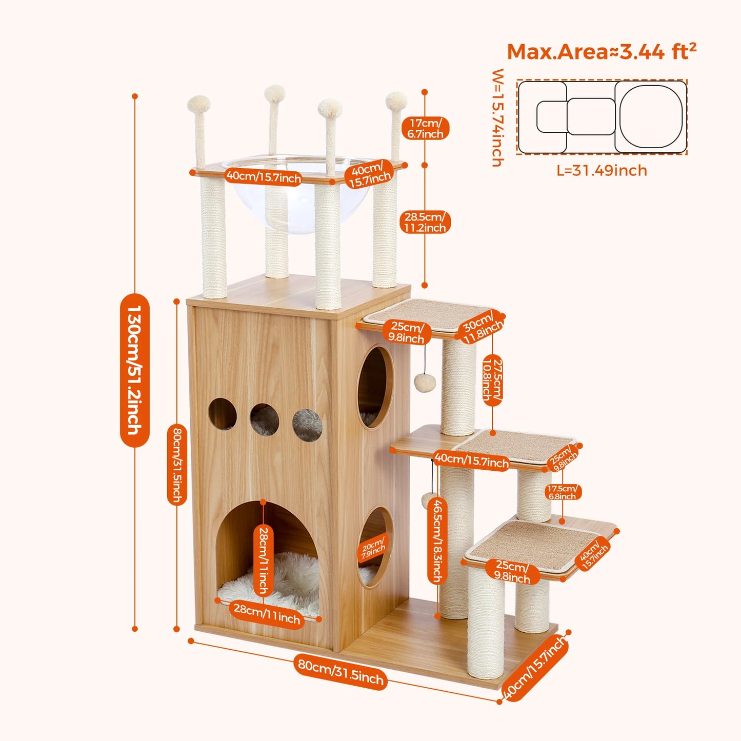 PAWZ Ro Multi Level Cat Tree Wood Tower Scratching Posts