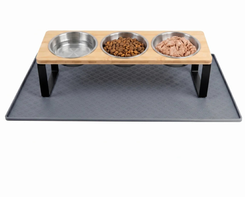 Elevated Cat Feeder With Tilted Bamboo Iron Stand Bowls