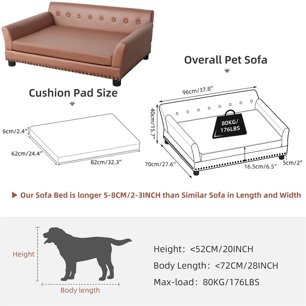 Borwart Heavy Duty Pet Sofa Bed Cushioned Raised Dog Couch