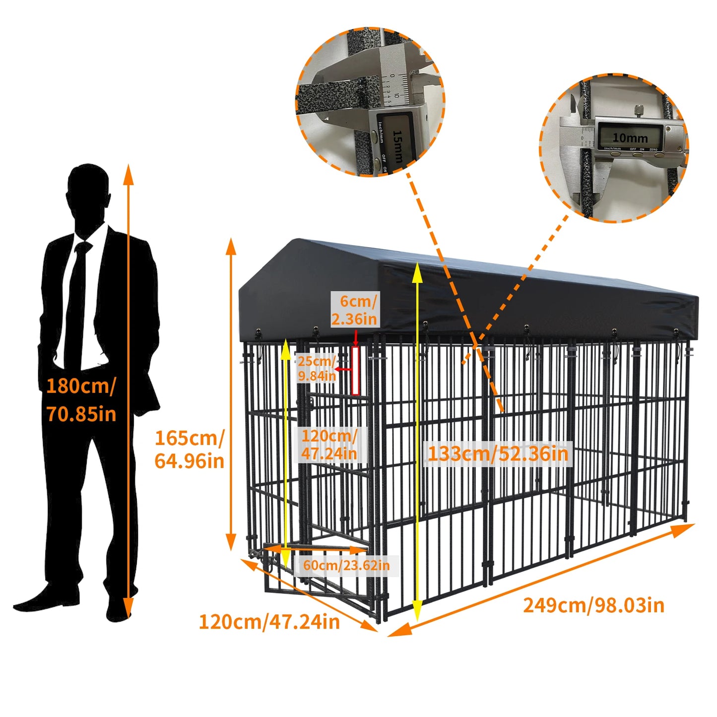 Outdoor Dog Kennel With Roof Heavy Duty Metal Crate Enclosure