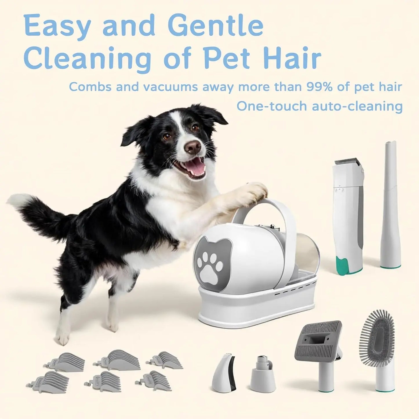 Dog Grooming Vacuum Kit 7 In 1 With Deshedding Mitts And Trimmer