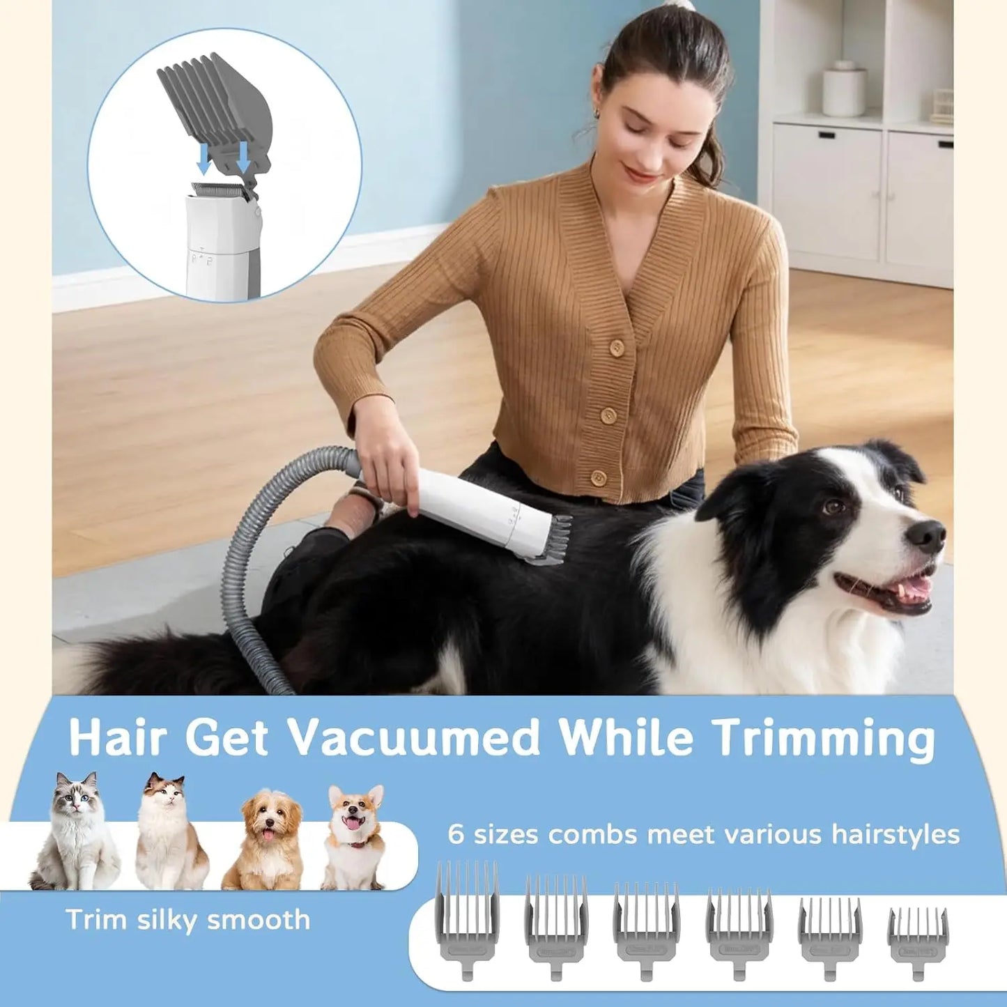 Dog Grooming Vacuum Kit 7 In 1 With Deshedding Mitts And Trimmer