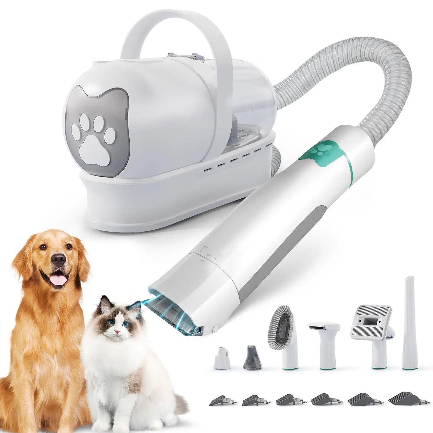 Dog Grooming Vacuum Kit 7 In 1 With Deshedding Mitts And Trimmer