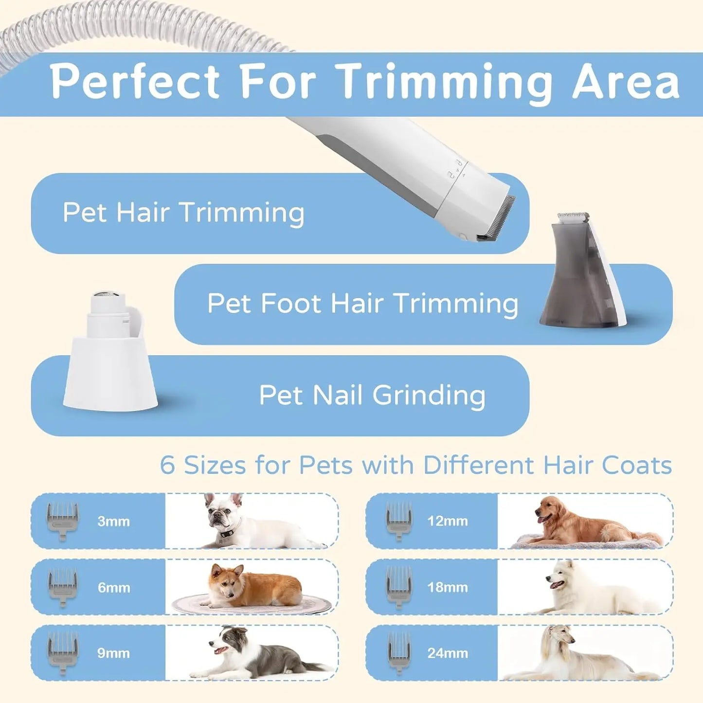 Dog Grooming Vacuum Kit 7 In 1 With Deshedding Mitts And Trimmer