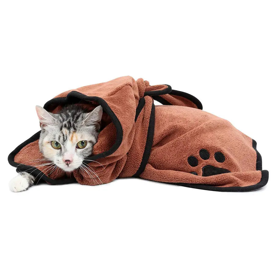 Pet Bathrobe Microfiber Towel With Hat For Dogs And Cats
