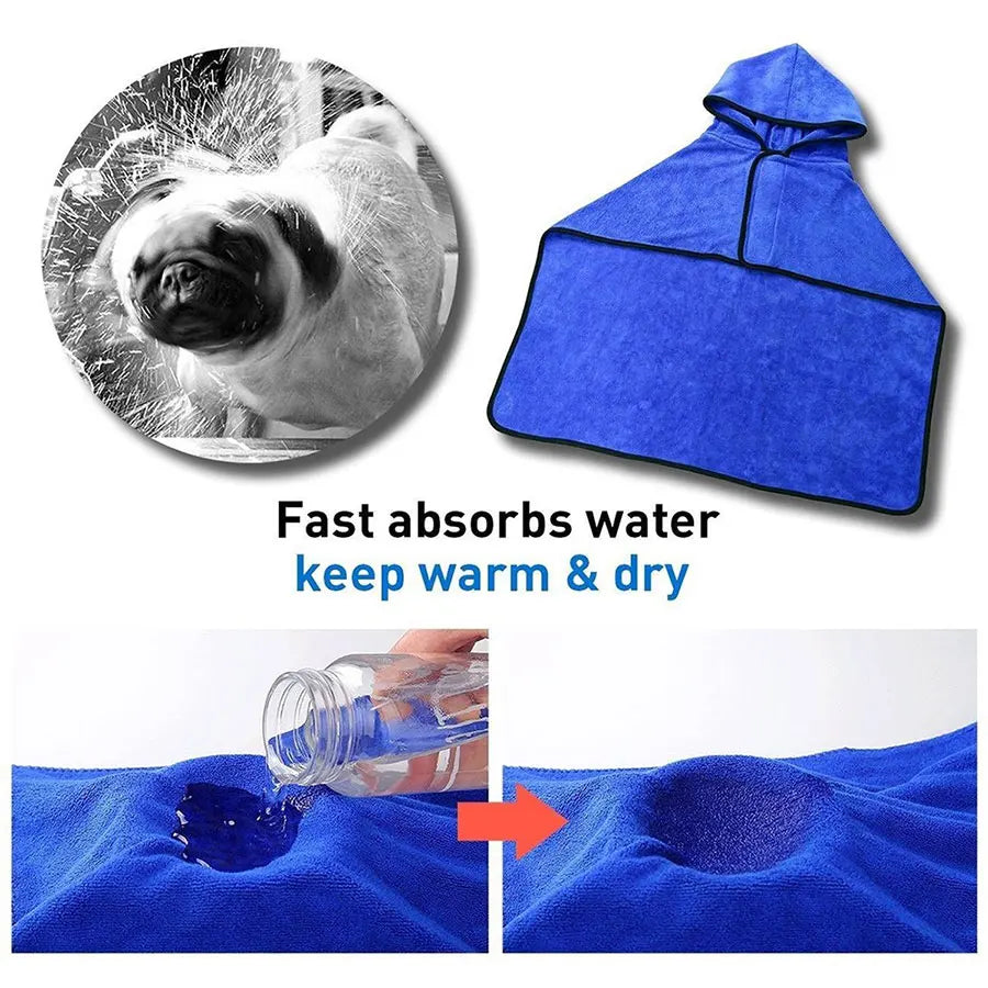 Pet Bathrobe Microfiber Towel With Hat For Dogs And Cats
