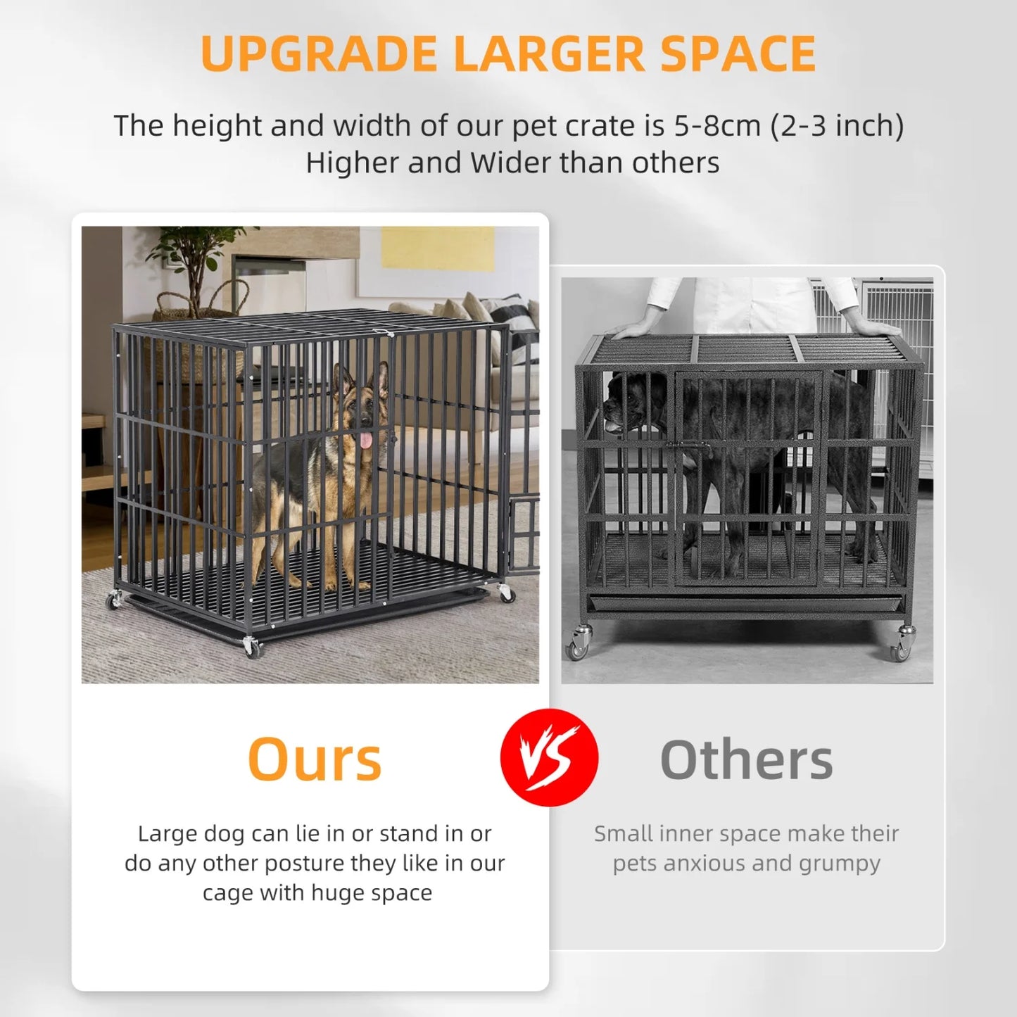 BINGOPAW Heavy Duty Dog Crate With Lockable Wheels And Tray