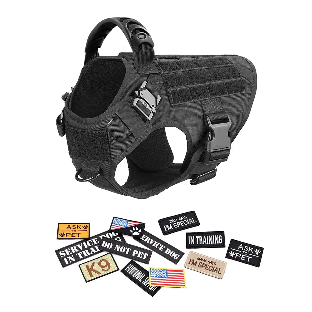 Military Large Dog Harness Vest Set With Leash Patches Bags Training