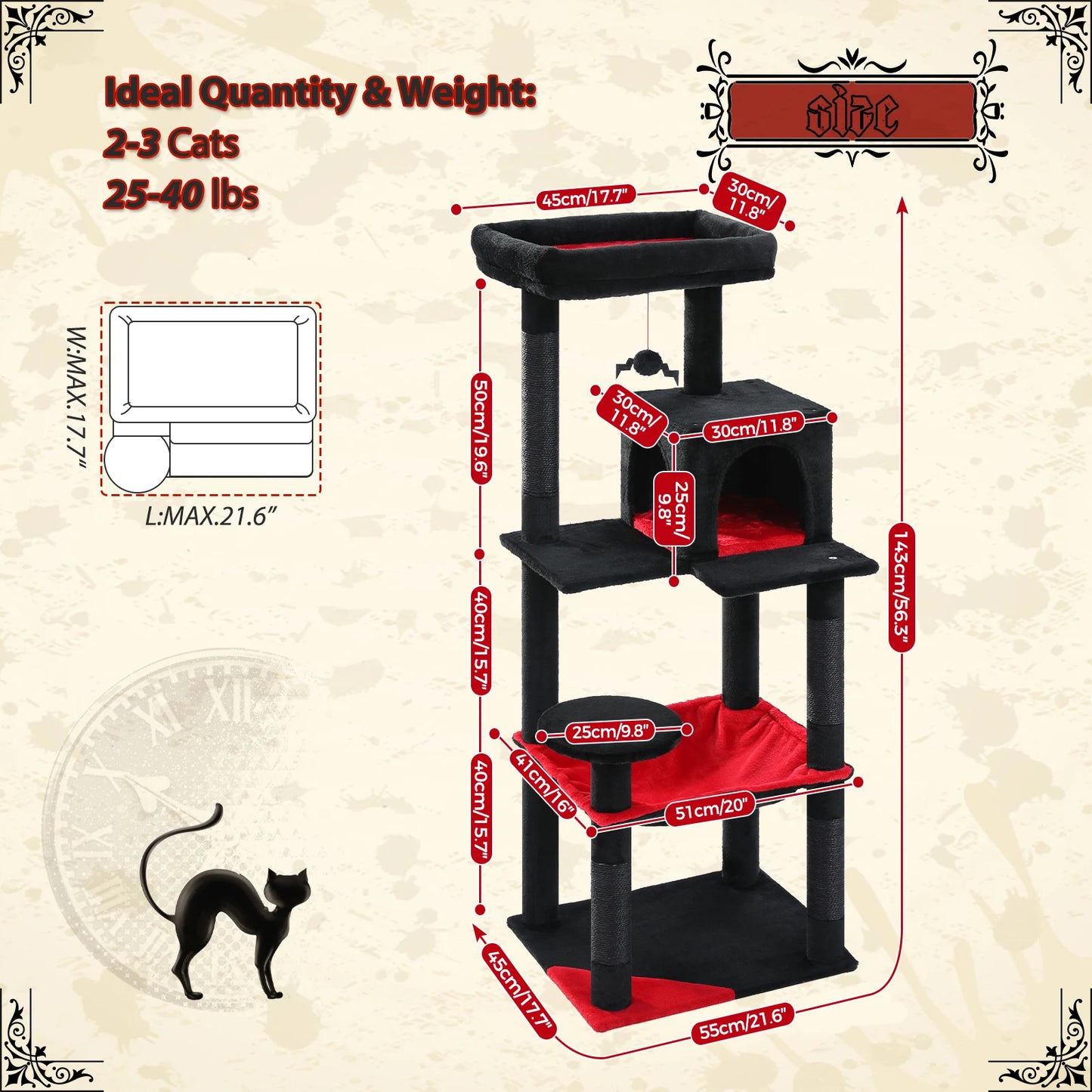PAWZ Road Gothic Cat Tree Indoor Tower With Large Hammock