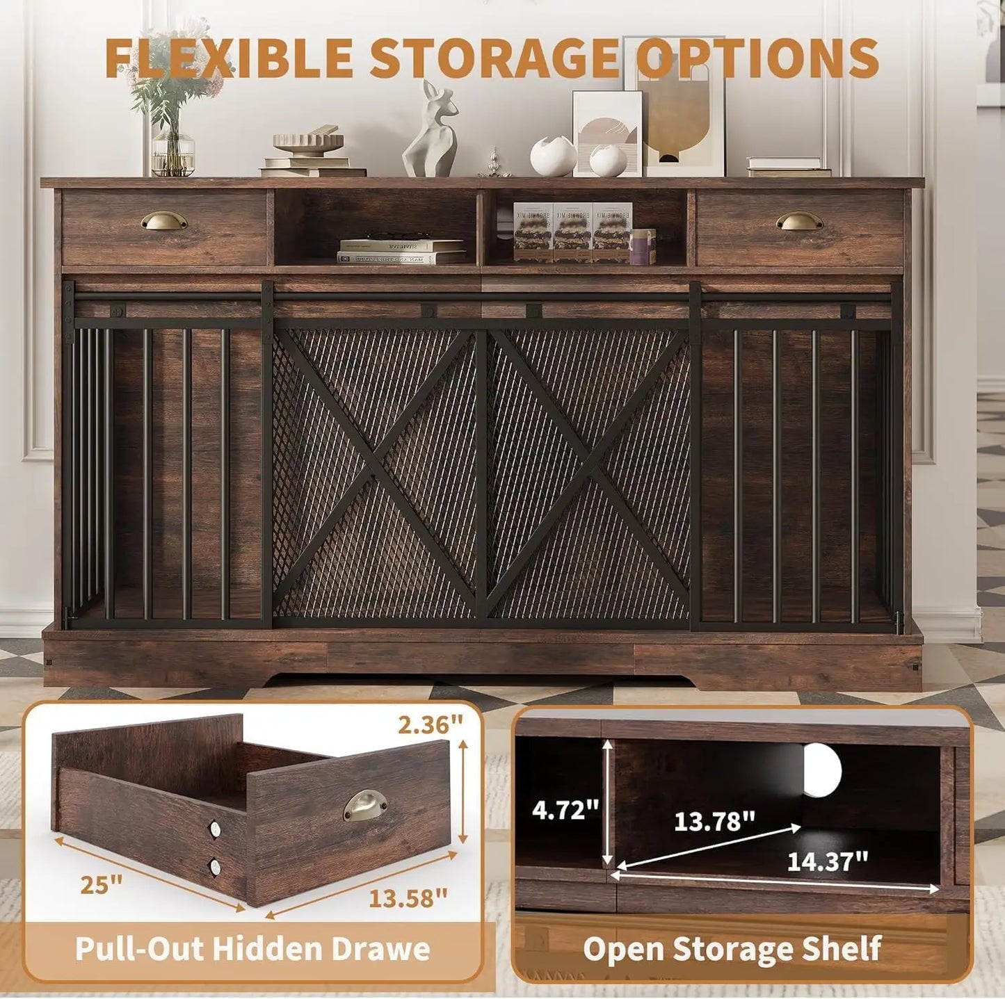 Double Dog Crate Furniture With Sliding Doors And Removable Divider