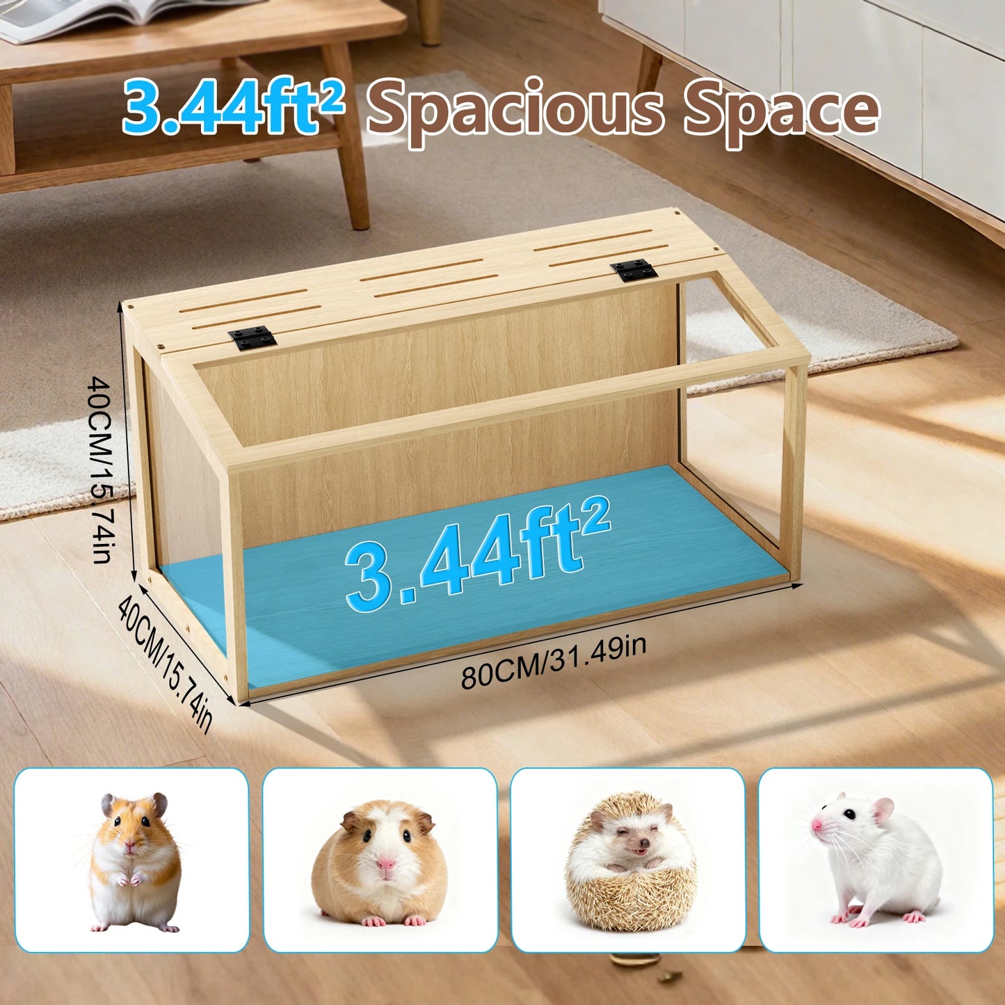 Large Wooden Hamster Cage With Integrated LED Light And Safety