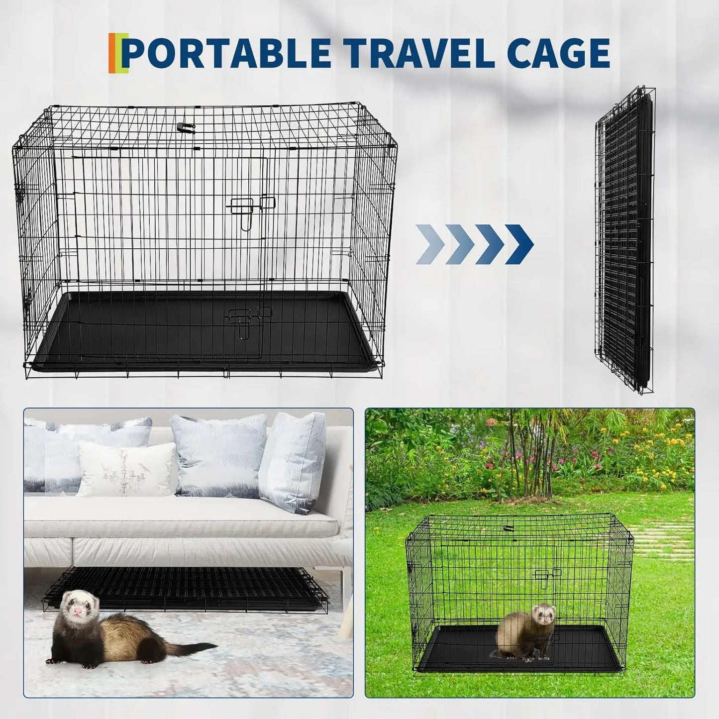 HiMISS Folding Rabbit Cage With Slide Out Tray Two Doors