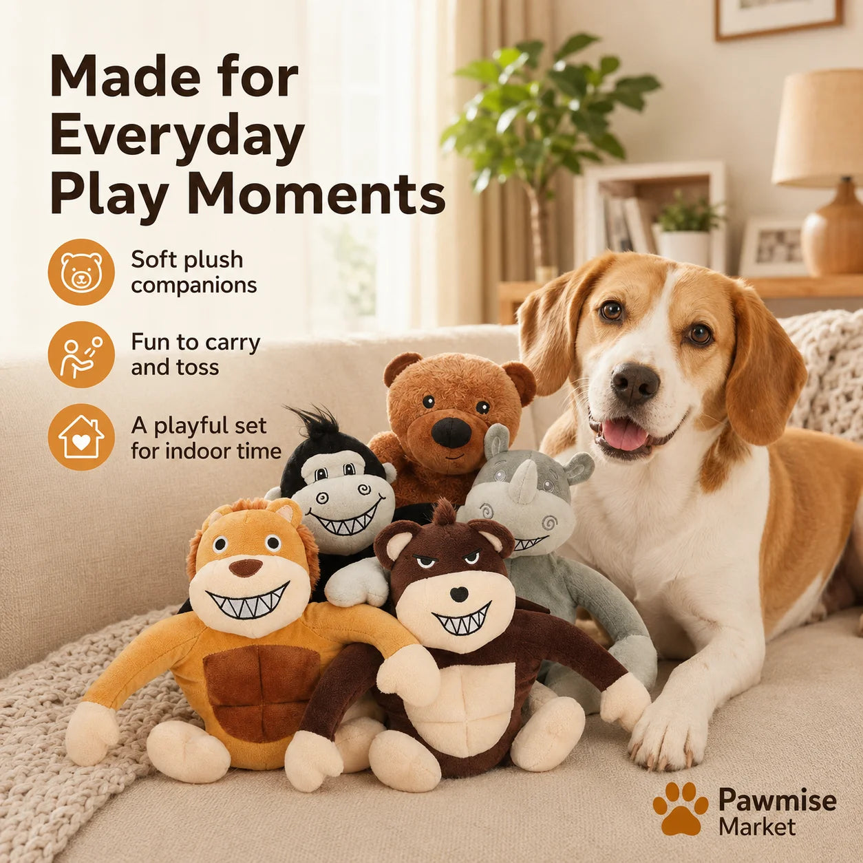 Five Piece Plush Squeaky Pet Toys For Dogs And Cats