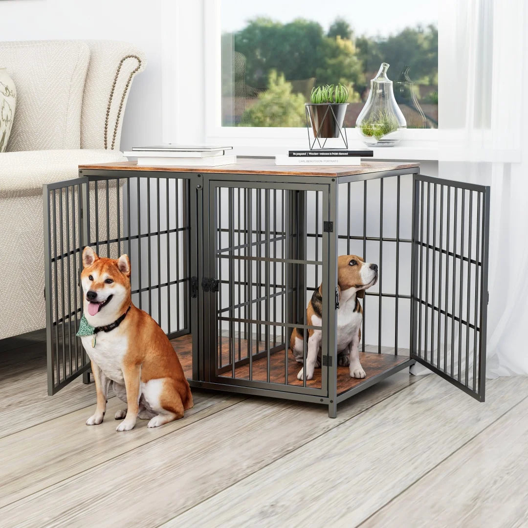 Heavy Duty Dog Cage Side Table Indoor Kennel With Four Doors And Divider
