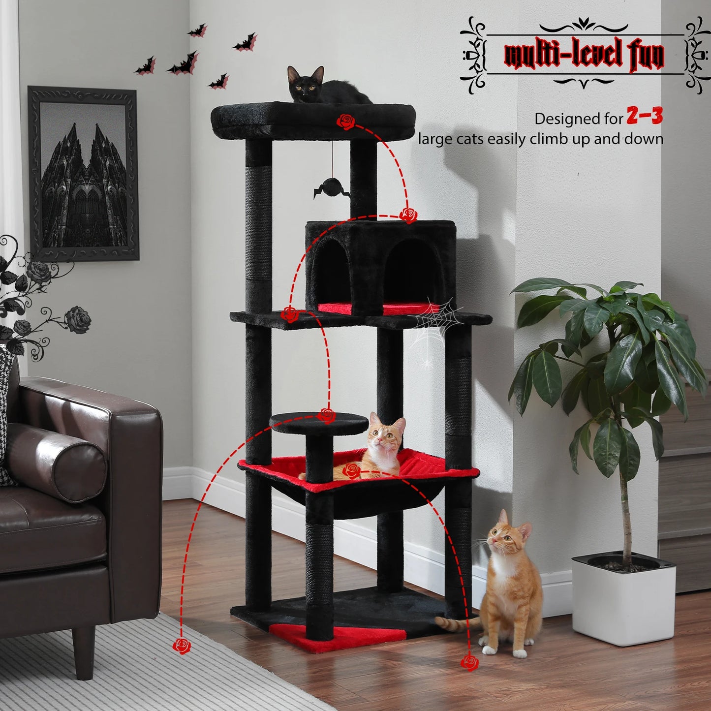PAWZ Road 5 Level Cat Tree Indoor Large Cat Tower With Hammock