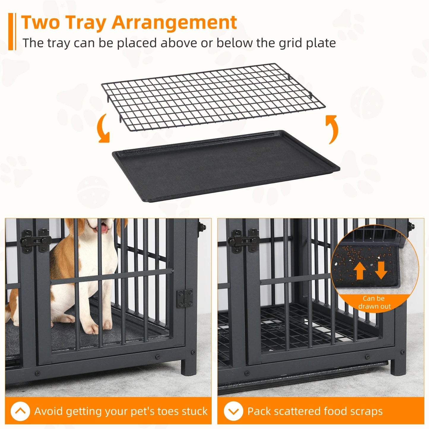 Furniture Style Metal Wood Dog Crate End Table With Three Doors Removable Tray