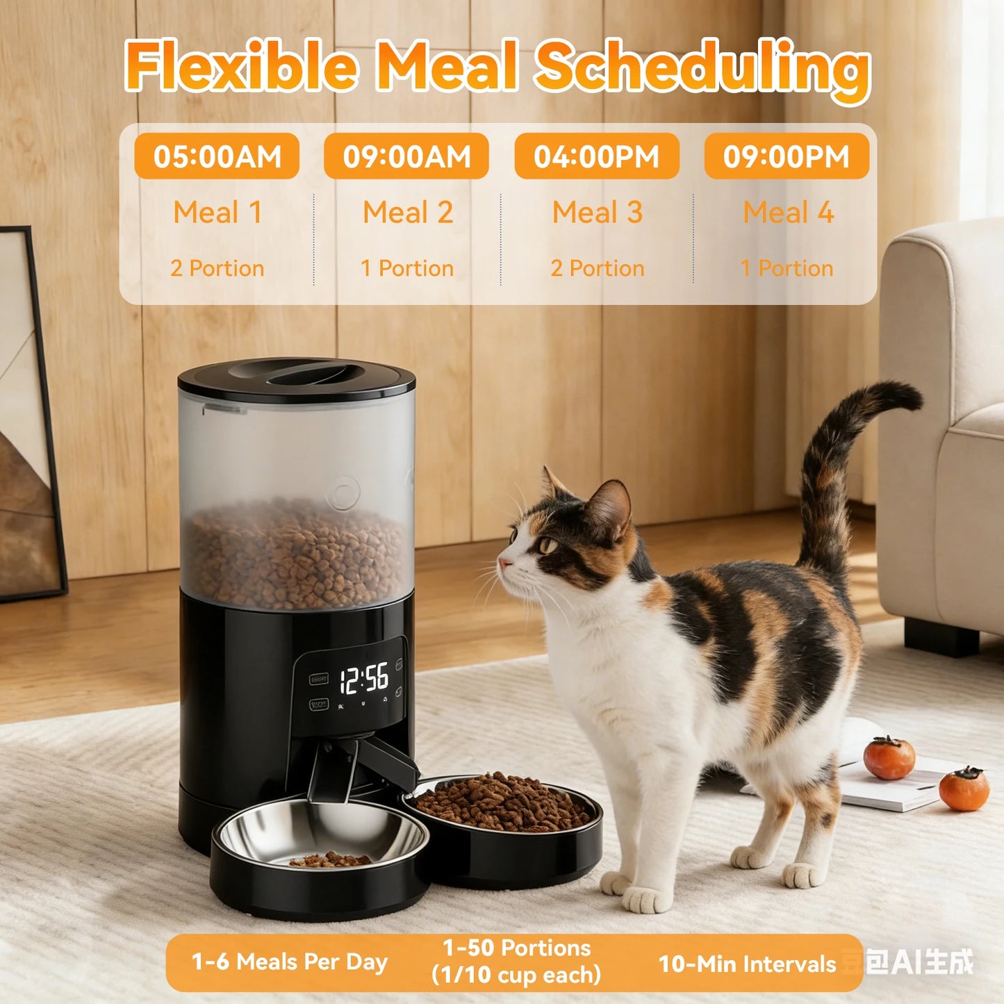 Automatic Cat Feeder With 2 Stainless Bowls And Timed Dispenser