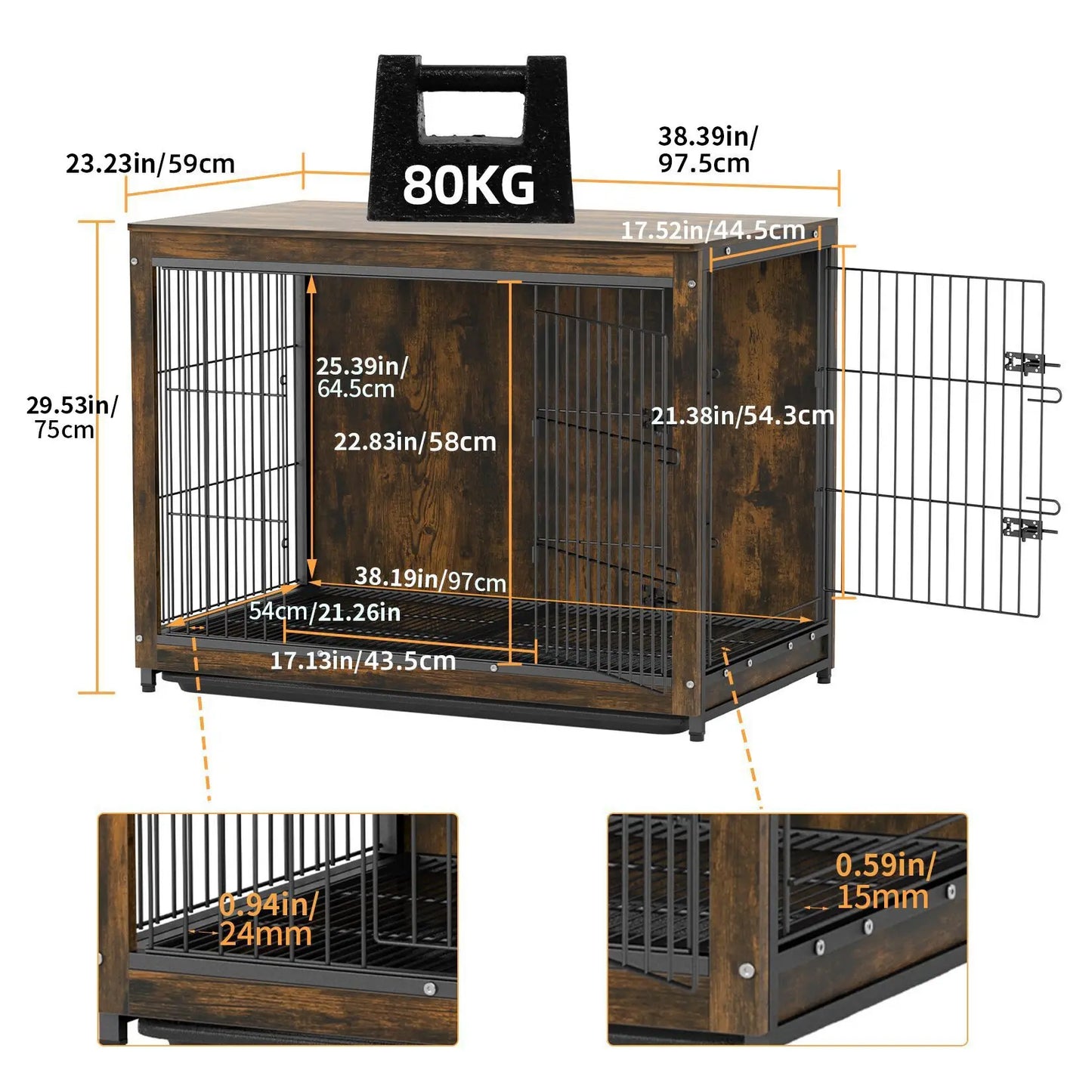 BORWART Large Elevated Dog Crate End Table Kennel With Double Door