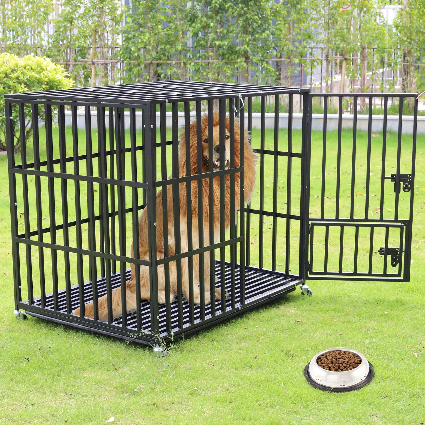 BORWART Heavy Duty Dog Crate Tear Resistant Square Tube Kennel Lockable Wheels