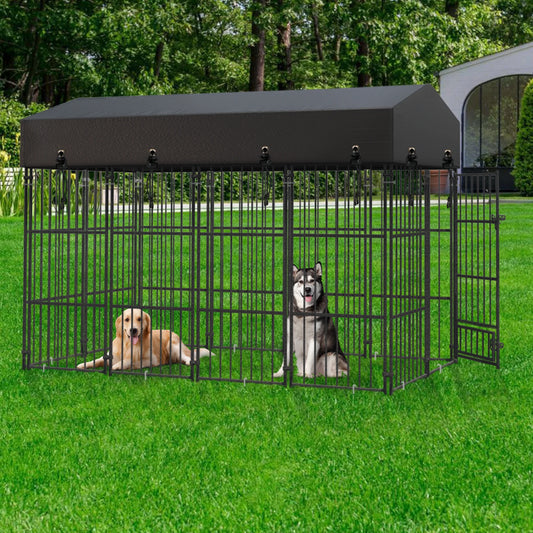 Outdoor Dog Kennel With Roof Heavy Duty Metal Crate Enclosure