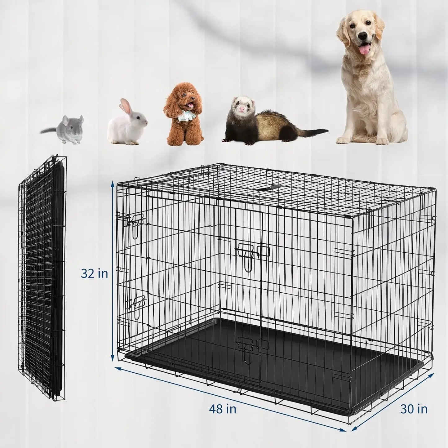 HiMISS Folding Rabbit Cage With Slide Out Tray Two Doors