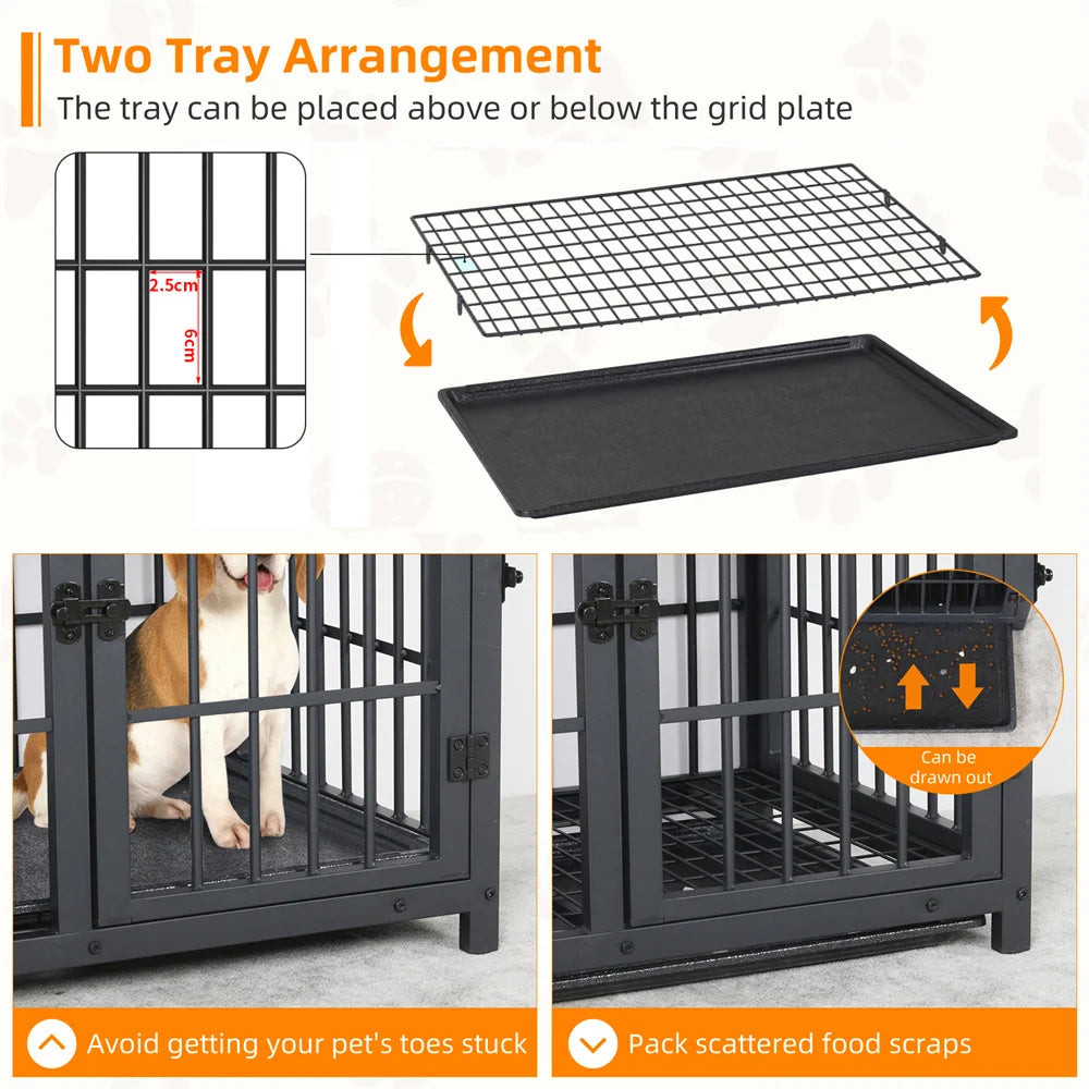 BORWART Wooden Dog Crate End Table Style Elevated Kennel Tray