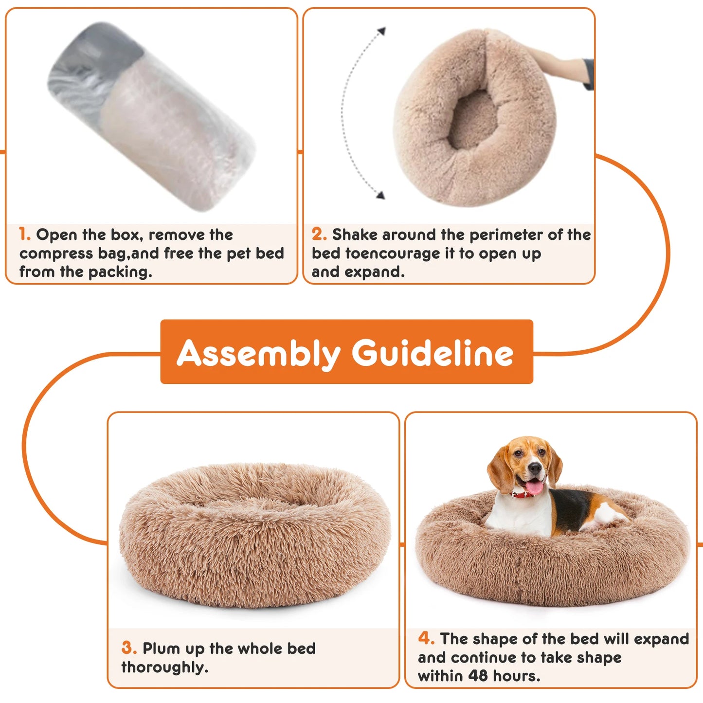 JHK Calming Washable Anti Slip Plush Faux Fur Dog Bed