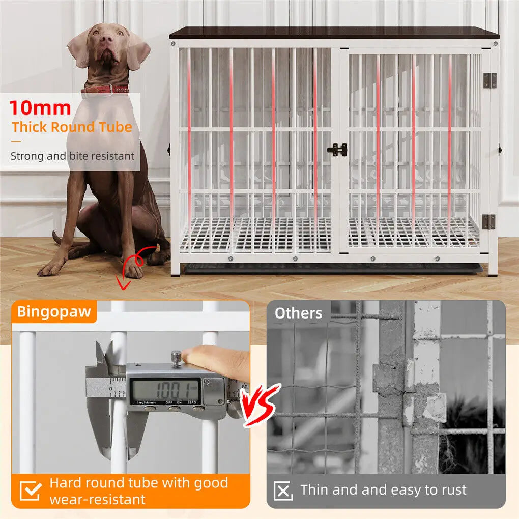 Bingopaw Heavy Duty Dog Kennel Steel Wooden End Table Crate