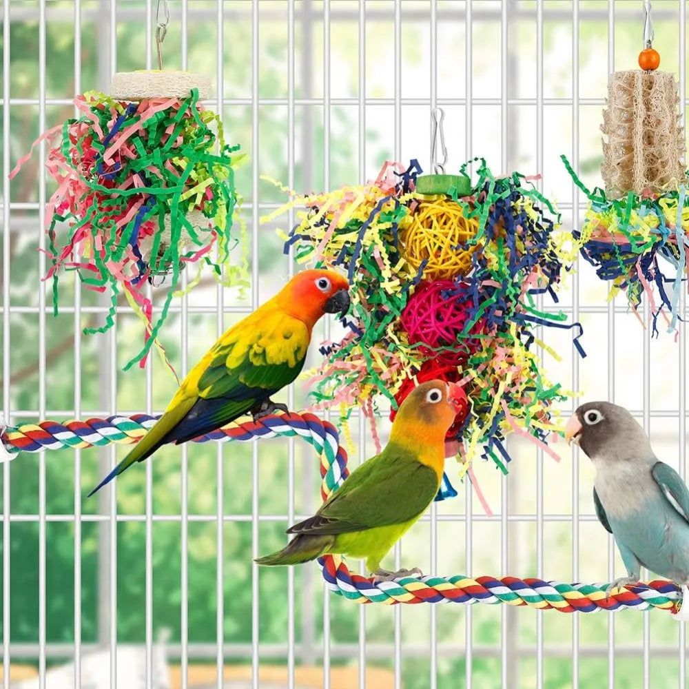 Bird Chew Toys Foraging Paper Ball Cage Hanging Set