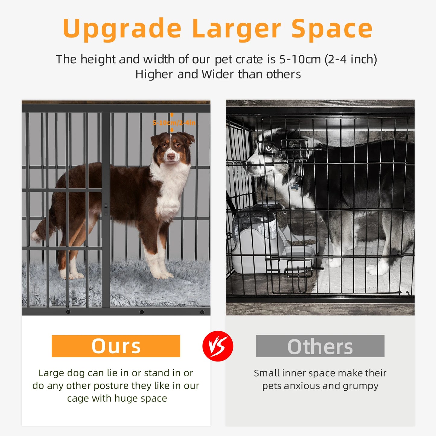 Furniture Style Metal Wood Dog Crate End Table With Three Doors Removable Tray