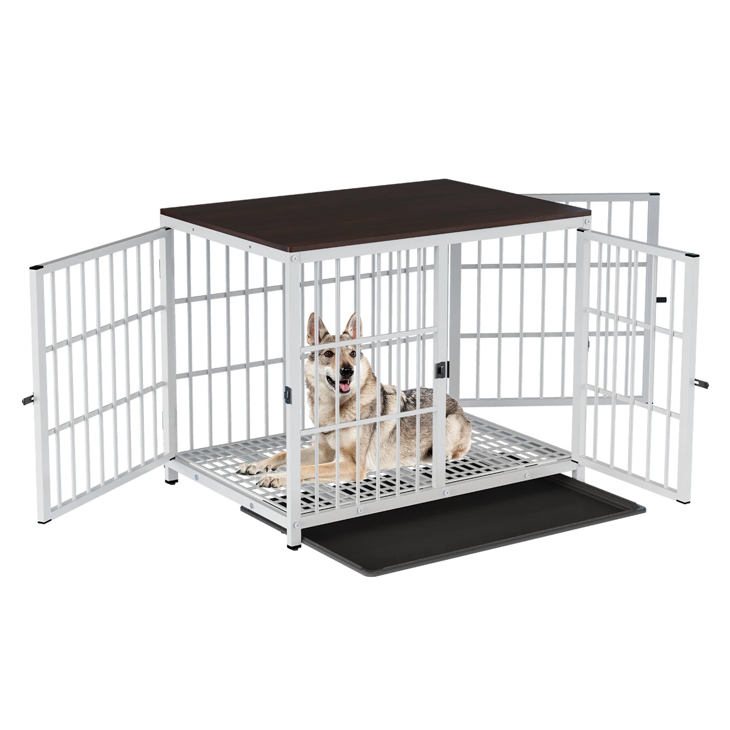 Bingopaw Heavy Duty Dog Kennel Steel Wooden End Table Crate