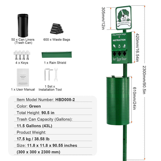 Outdoor Galvanized Steel Dog Waste Station With Hand Wash Bottle Bag Dispenser
