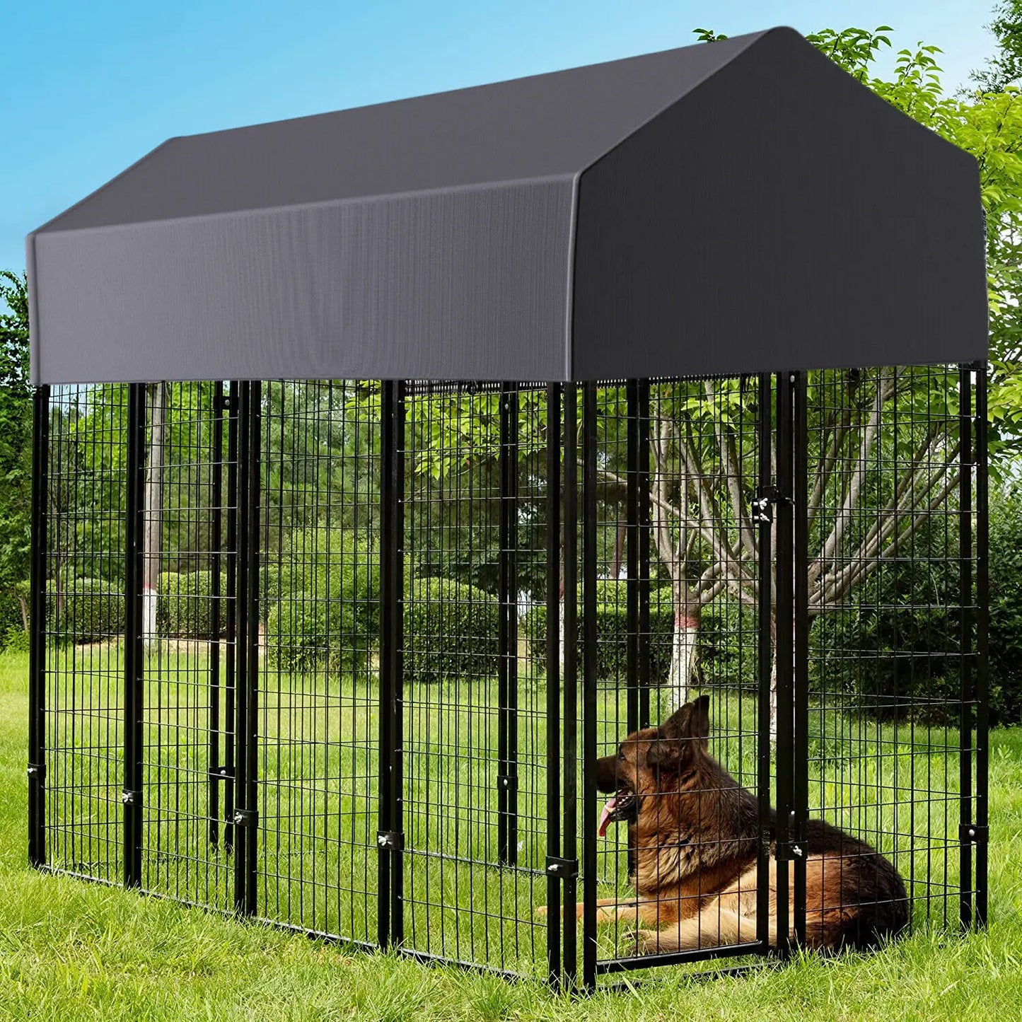 Outdoor Dog Kennel With UV Waterproof Cover And Welded Wire
