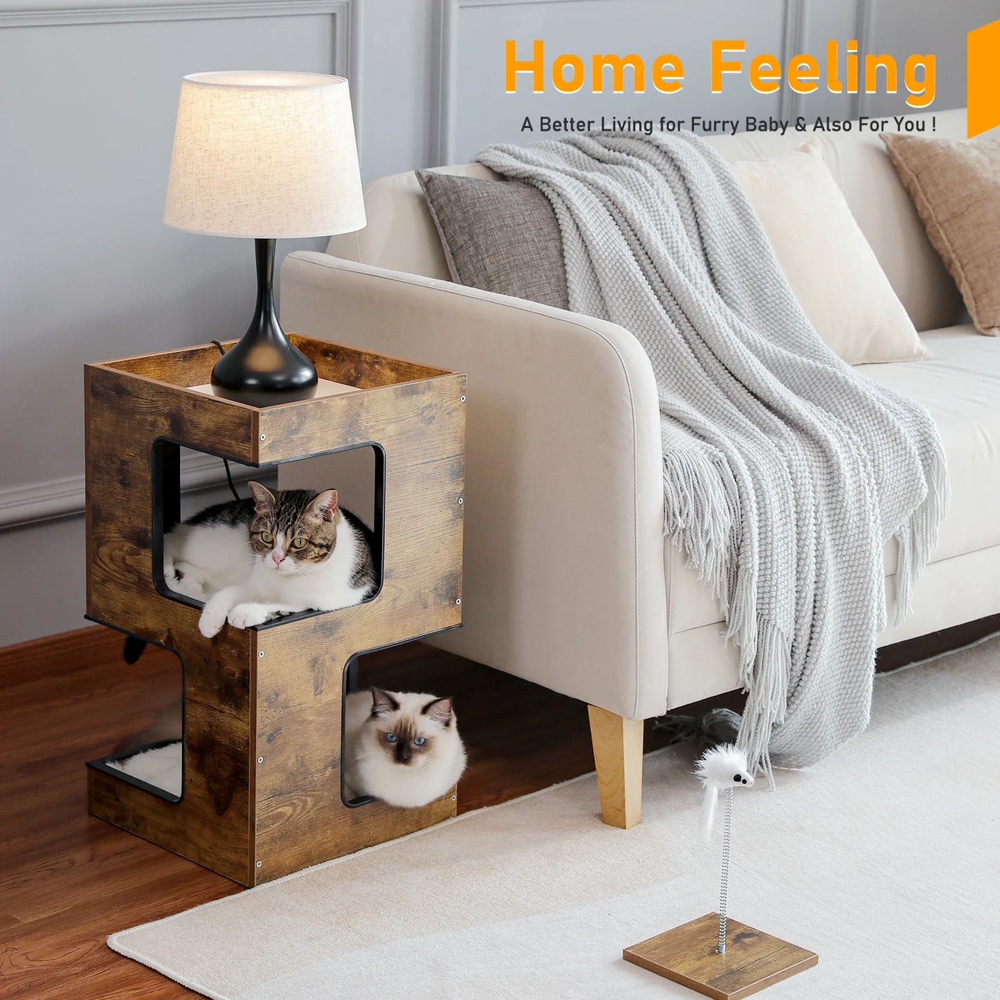 PAWZ Road Wood Cat Condo Bed With Removable Mats Kitty