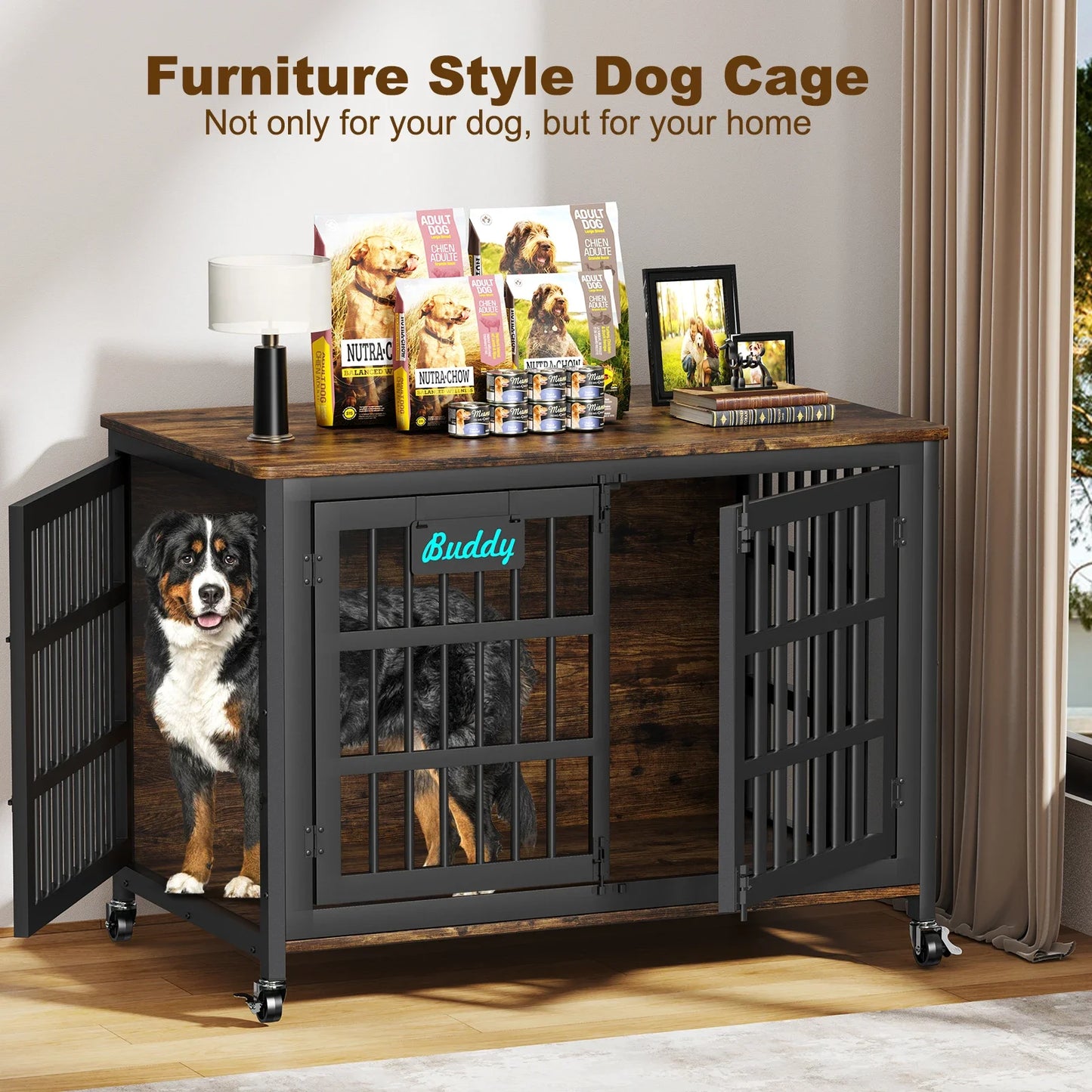 Heavy Duty Crate Furniture For Large Medium Dogs With Casters