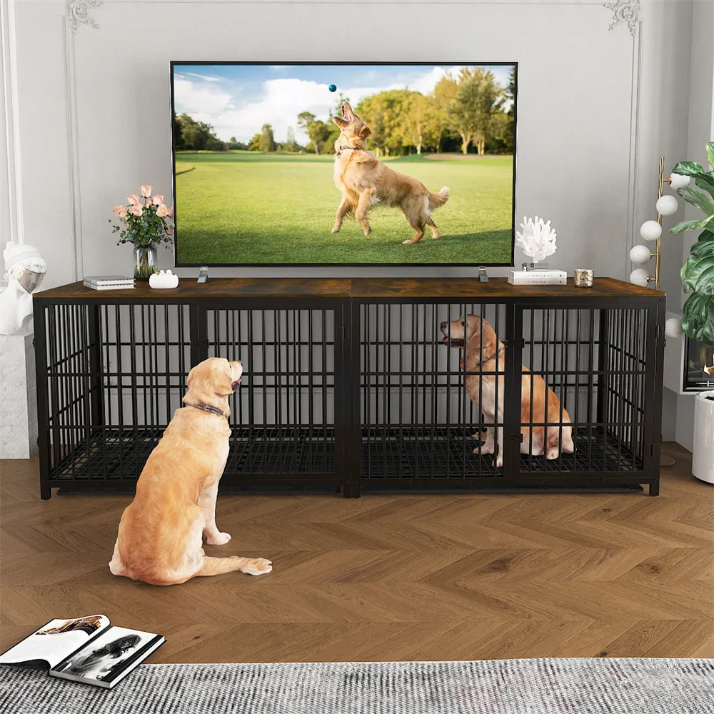 BORWART Heavy Duty Wooden Dog Crate End Table With Doors