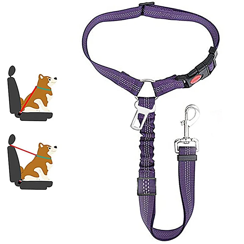 Solid Two-in-One Pet Car Seat Belt Harness Leash Adjustable