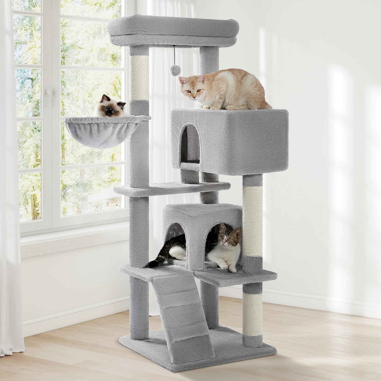 PEQULTI Five Level Cat Tree With Hammock And Cozy Condos