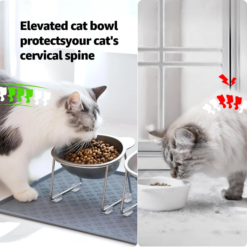304 Stainless Steel Elevated Cat Bowl With 15 Degree Tilt