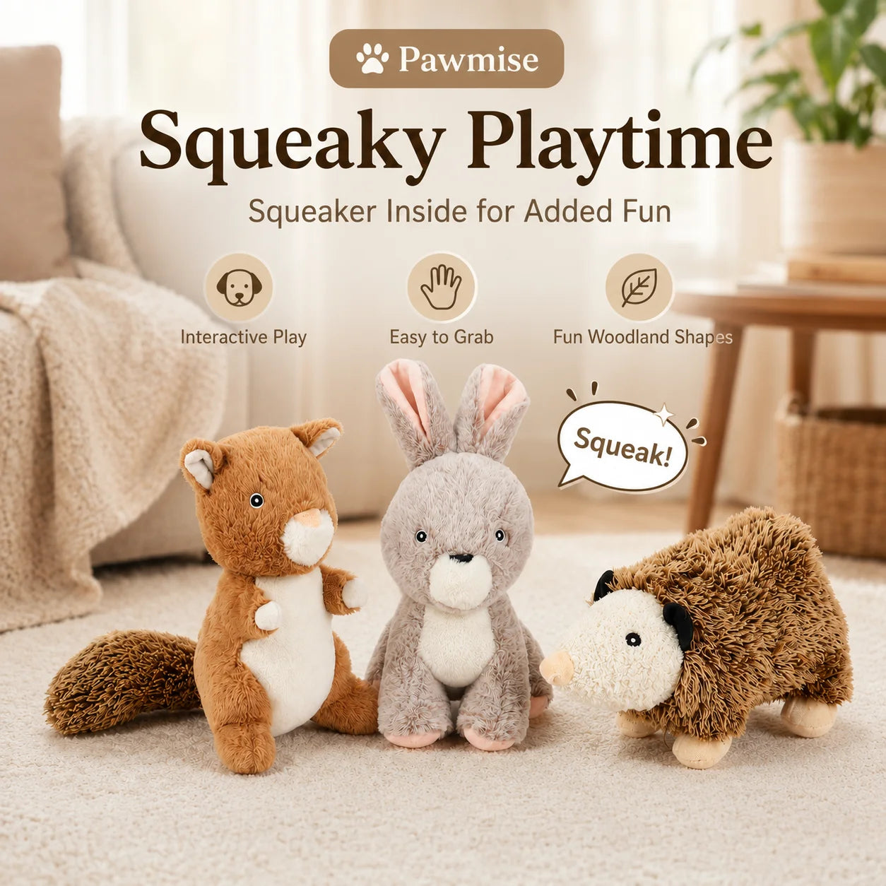 Three-Piece Squeaky Plush Toy Set For Small Dogs And Cats