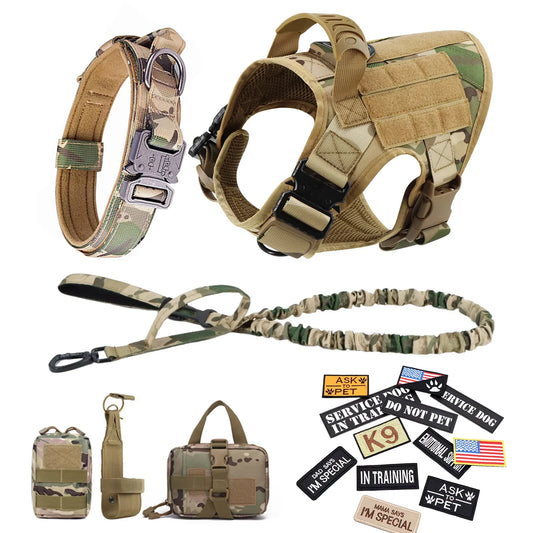 Military Large Dog Harness Vest Set With Leash Patches Bags Training