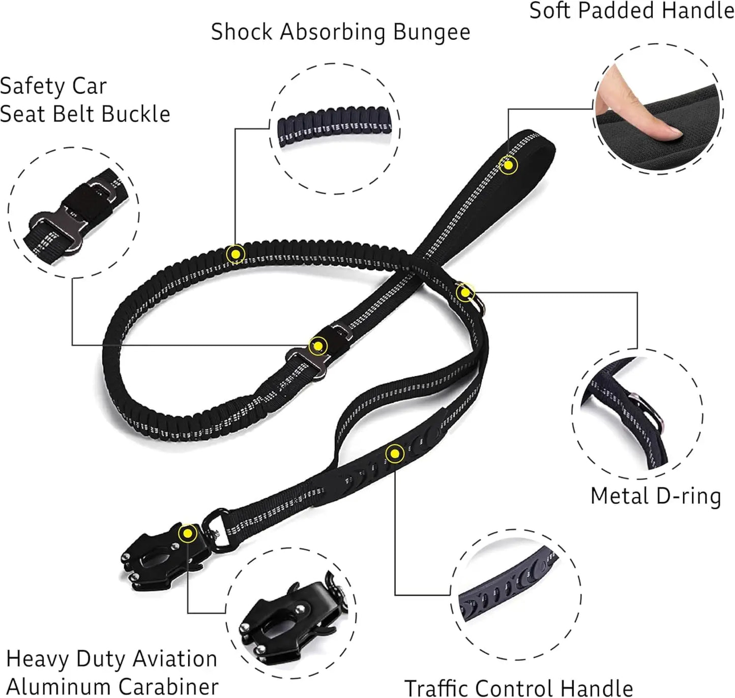 DCLOUD Reflective Dog Leash With Car Seatbelt For Large Dogs