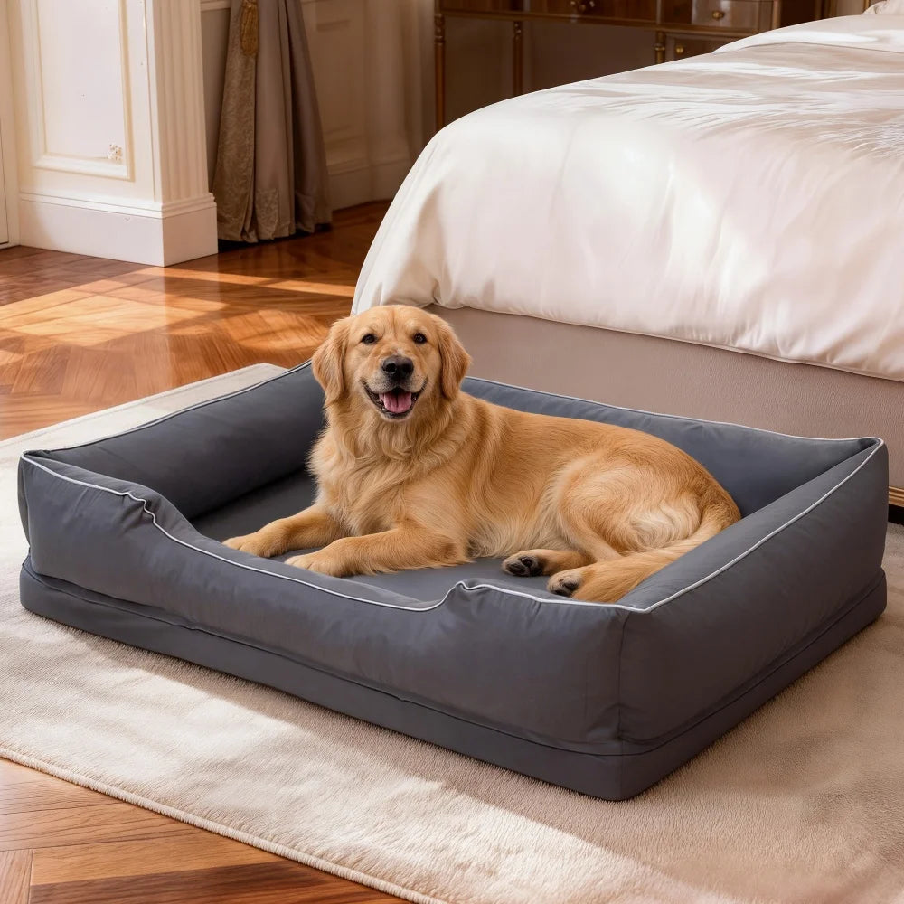 BORWART Orthopedic Dog Bed With Bolster Sides And Washable Cover
