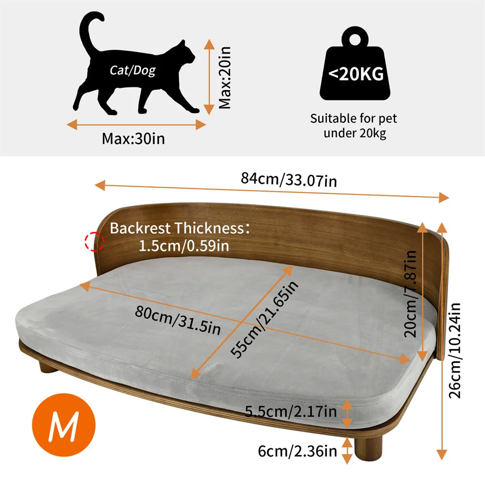 Borwart Elevated Wood Dog Sofa Bed With Removable Cushion